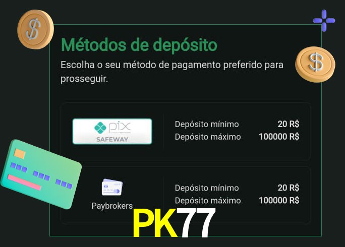 O cassino PK77bet oferece uma grande variedade de métodos de pagamento